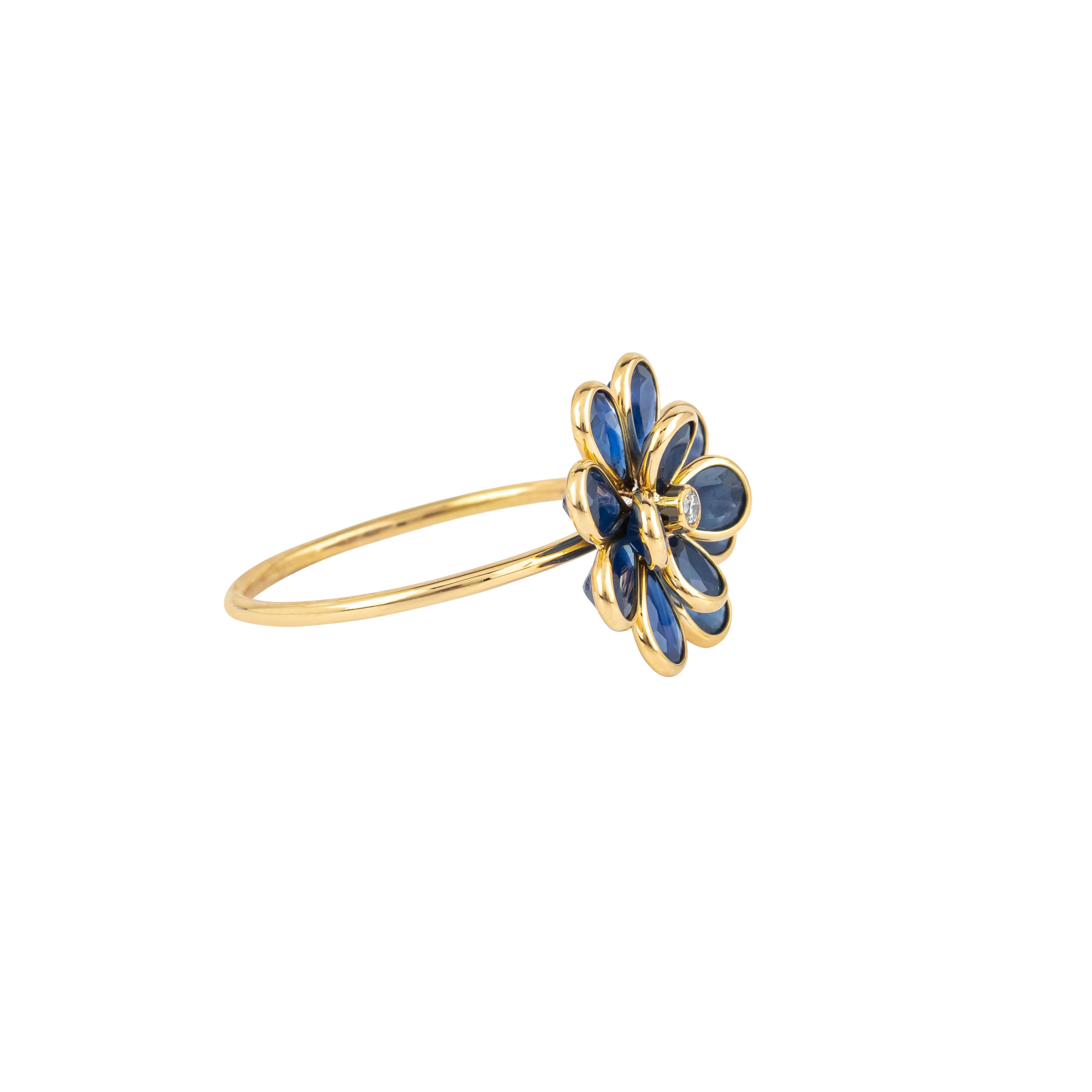 Anillo Flor Diamante y Zafiro Oro 18 Kilates 2,72 Quilates Corte brillante en venta