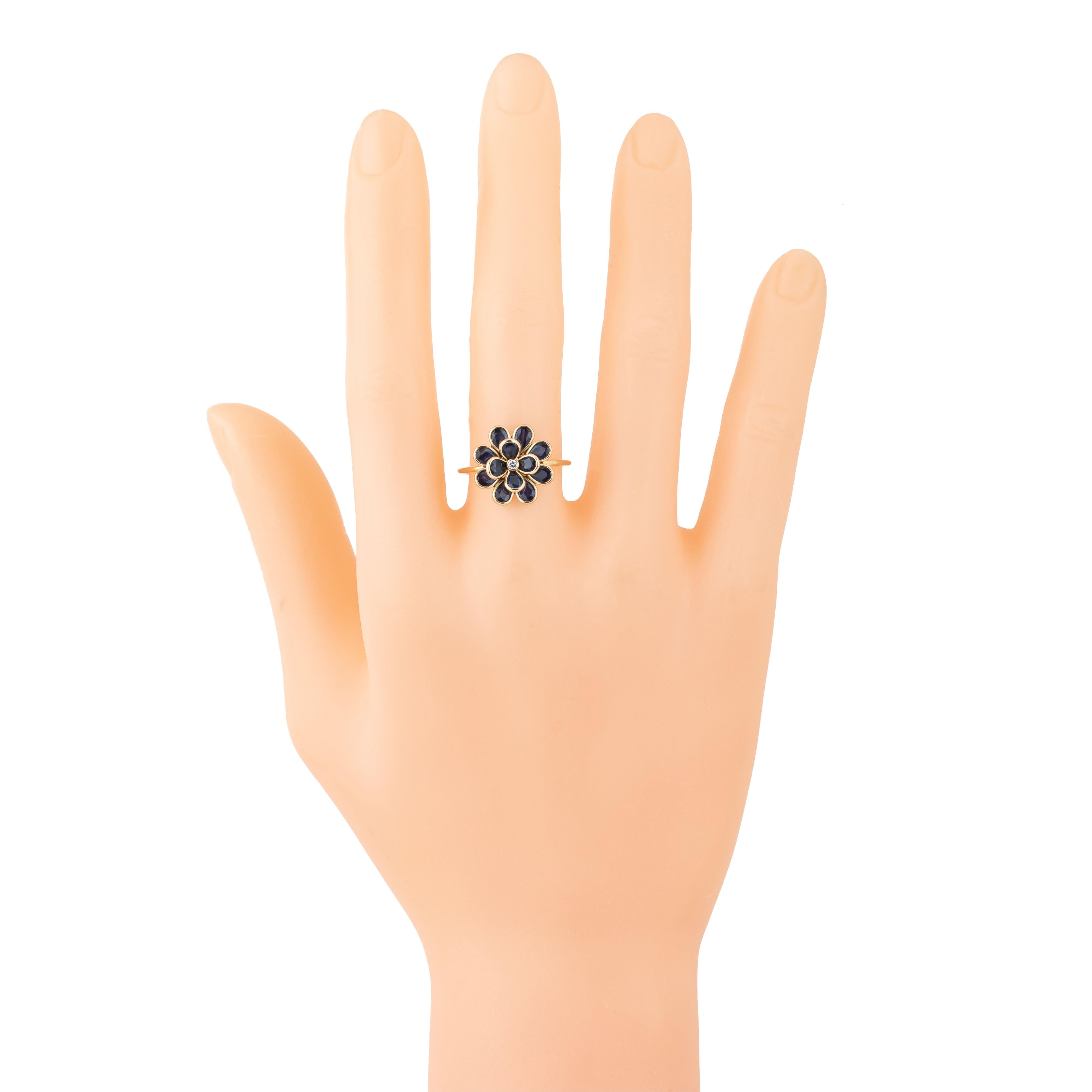 De las mujeres Anillo Flor Diamante y Zafiro Oro 18 Kilates 2,72 Quilates en venta
