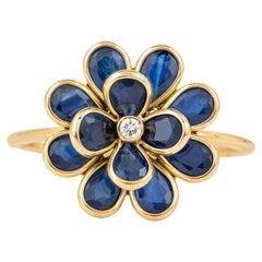 18 Karat Gold 2.72 Carat Diamond and Sapphire Flower Ring