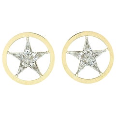 Clous d'oreilles ouvertes en or 18 carats avec étoile flottante et diamants ronds de 2,75 carats taille cerf-volant