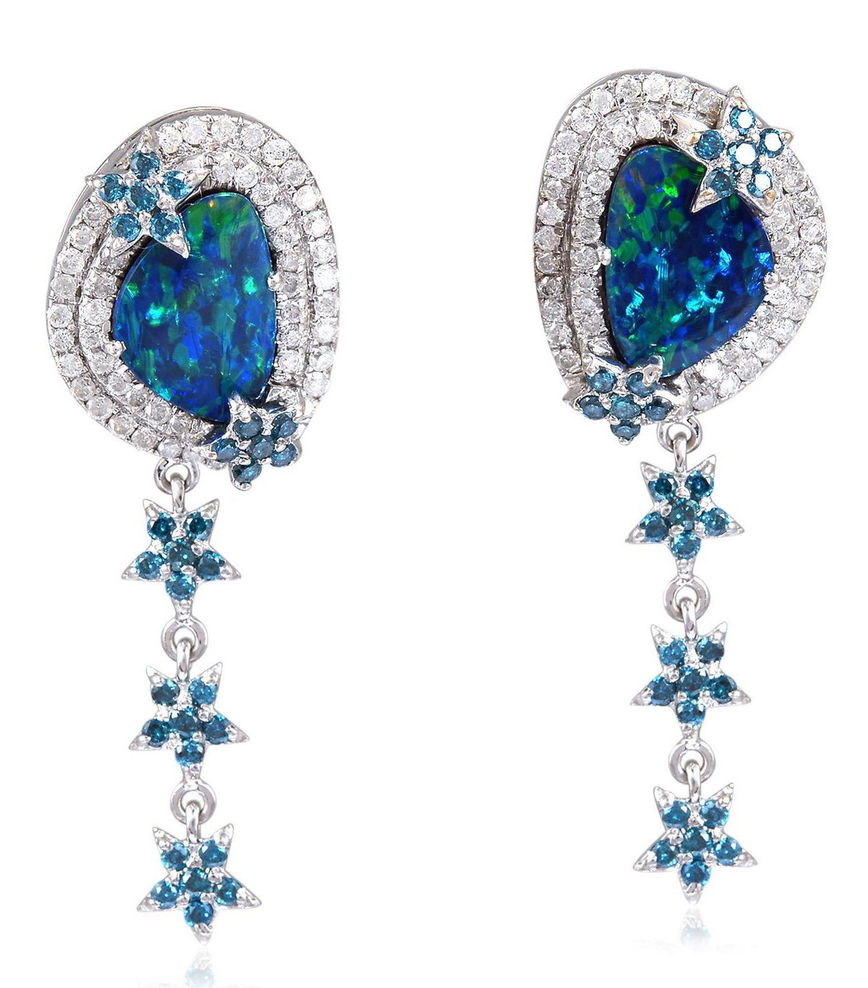 Mixed Cut 2.75 Carat Opal Diamond 18 Karat Gold Stud Earrings For Sale