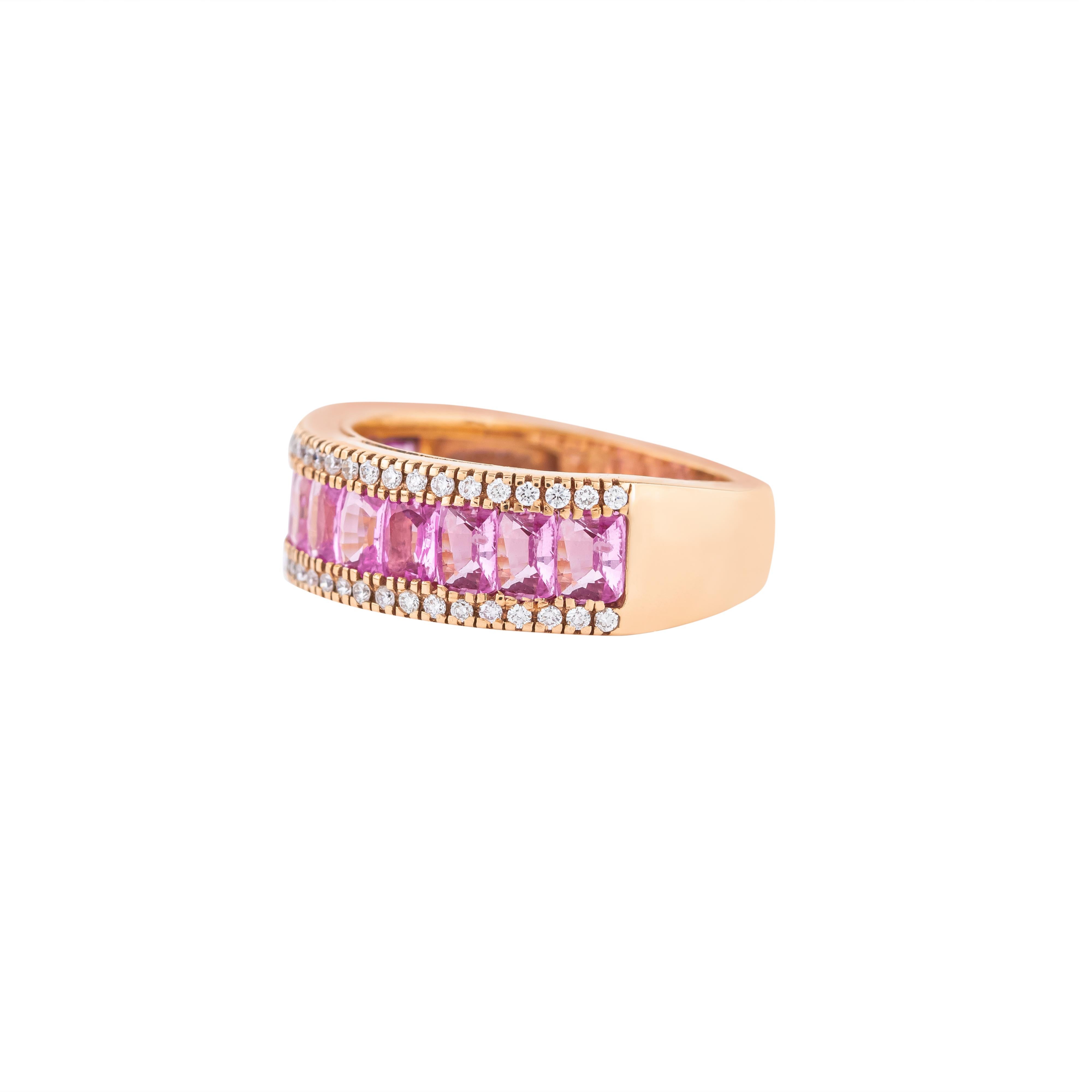 Contemporain Bague demi-anneau en or 18 carats avec diamant de 2,77 carats et saphir rose en vente