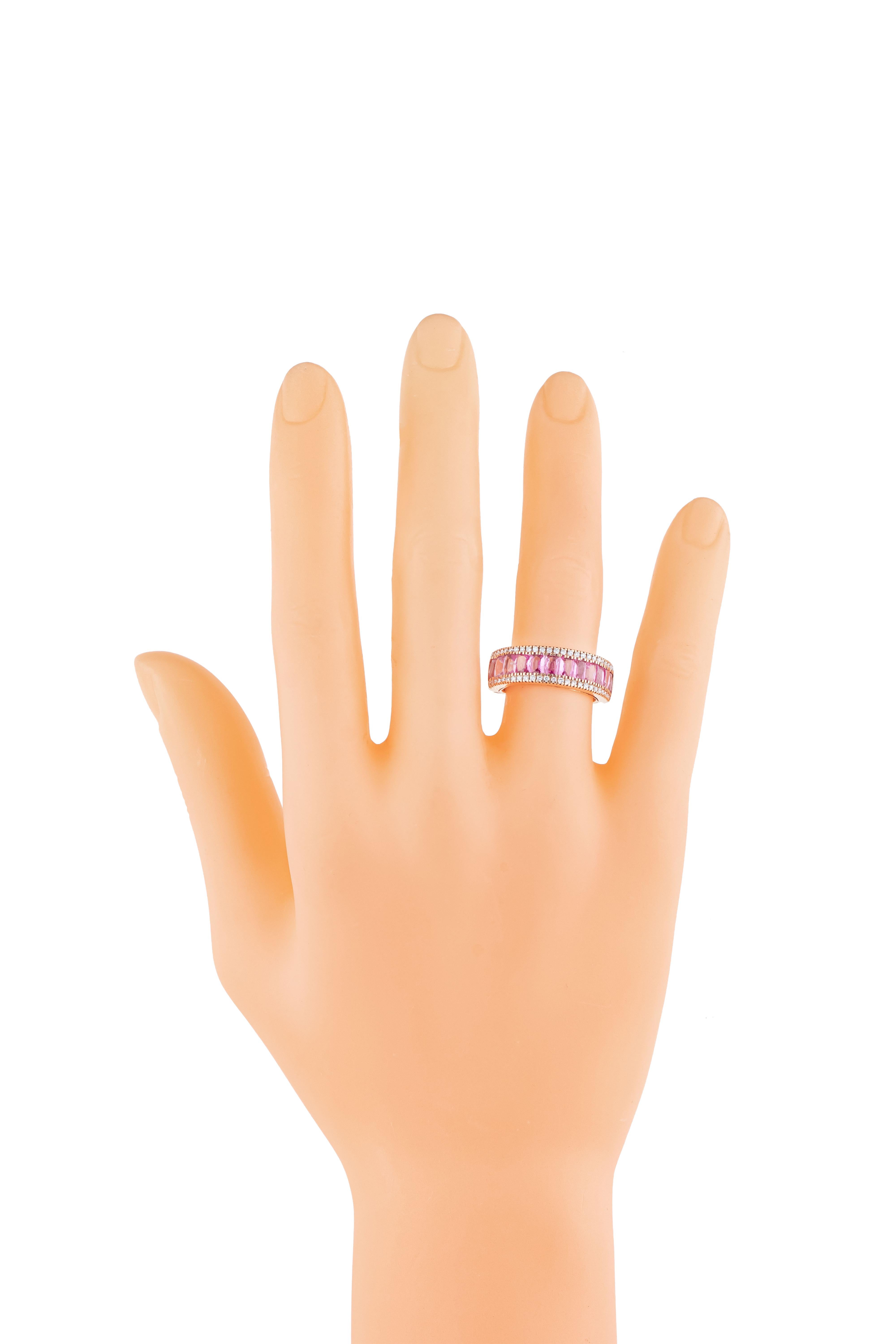 Bague demi-anneau en or 18 carats avec diamant de 2,77 carats et saphir rose Pour femmes en vente