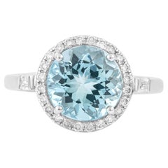 18 Karat Gold 2.79 Carat Diamond and Aquamarine Solitaire Ring