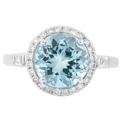 18 Karat Gold 2.79 Carat Diamond and Aquamarine Solitaire Ring