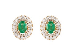18 Karat Gold 2.79 Carat Diamond and Emerald Solitaire Stud Earrings