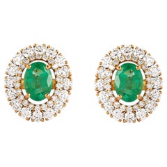18 Karat Gold 2.79 Carat Diamond and Emerald Solitaire Stud Earrings