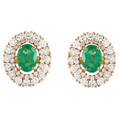 18 Karat Gold 2.79 Carat Diamond and Emerald Solitaire Stud Earrings