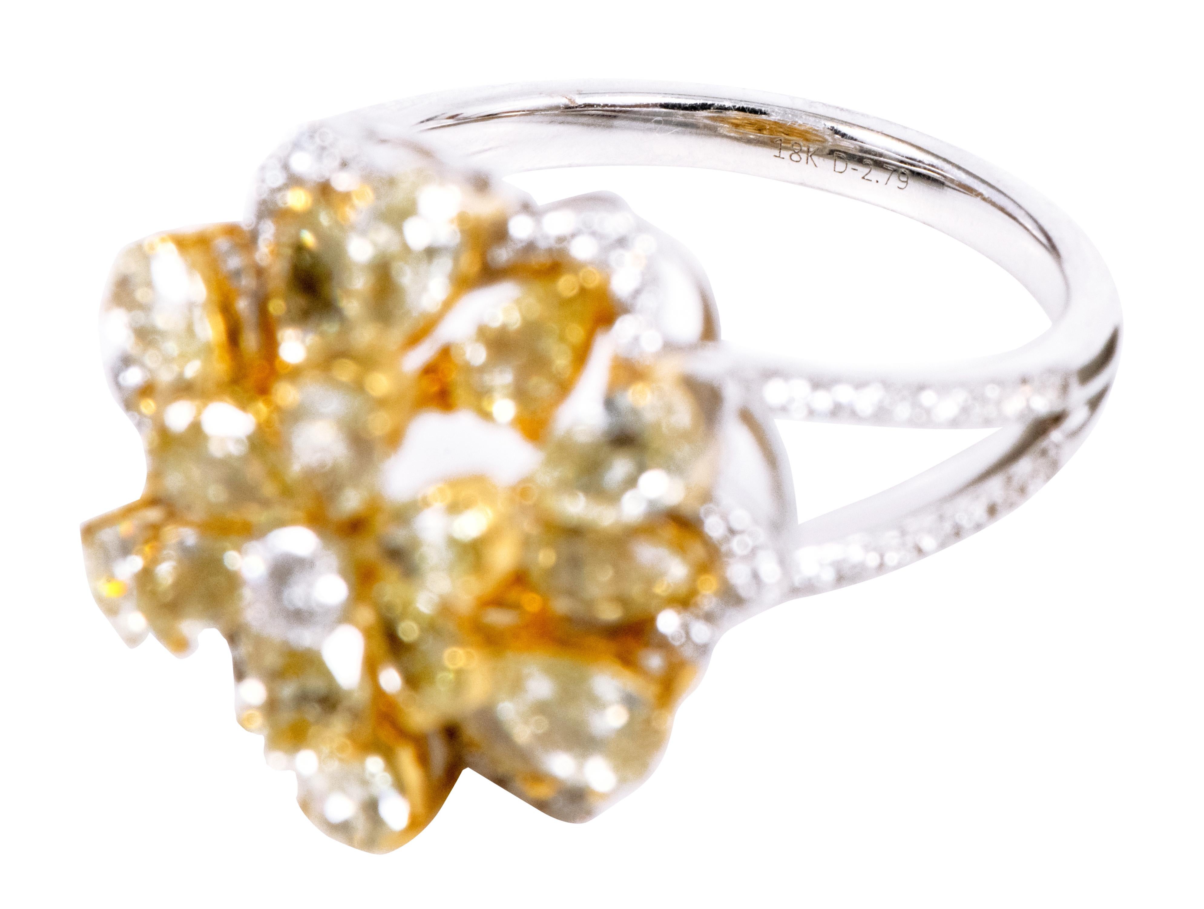 Women's 18 Karat Gold 2.79 Carat Yellow and White Diamond Cocktail Ring For Sale