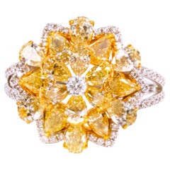 Anillo de cóctel de oro de 18 quilates con diamantes amarillos y blancos de 2,79 quilates