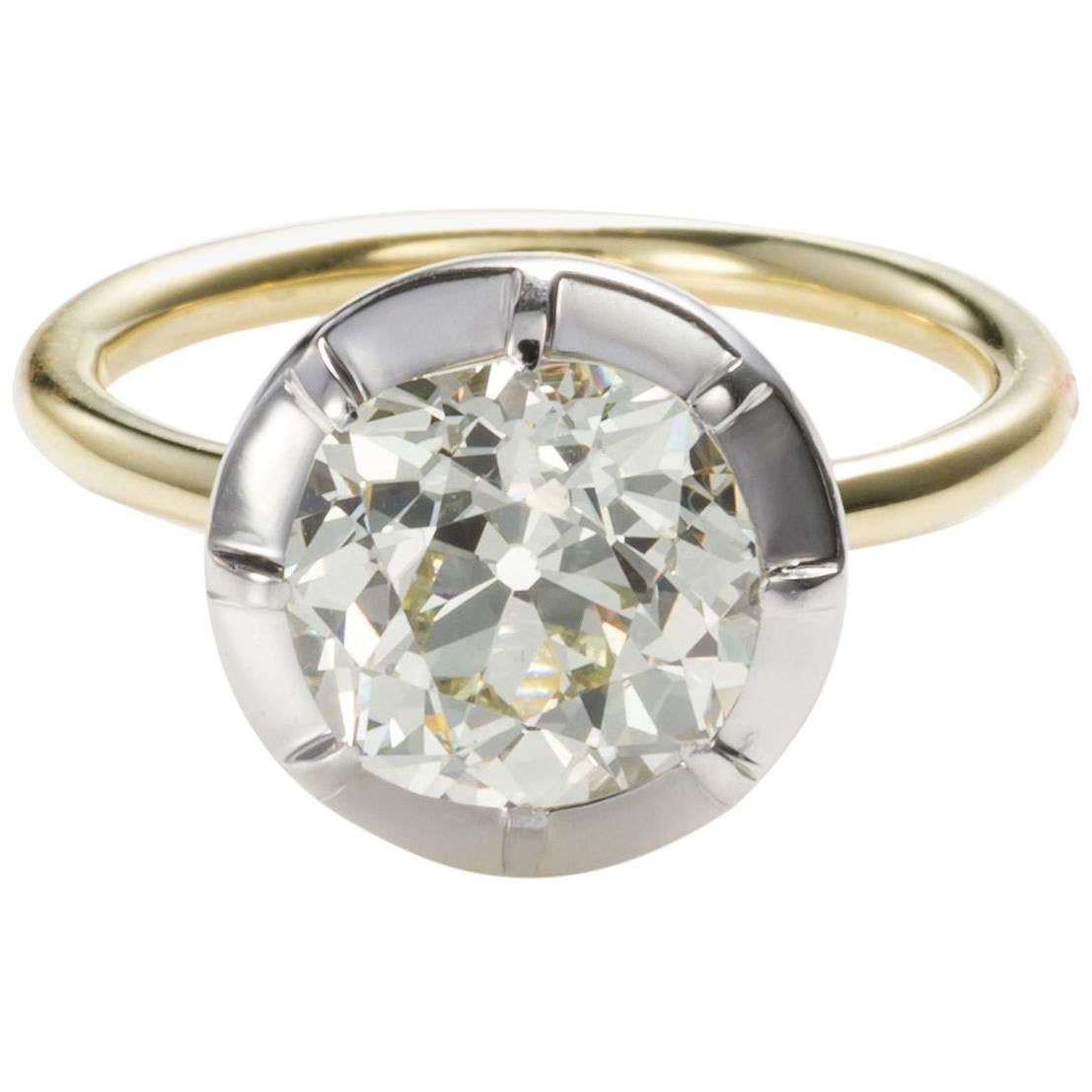 18 Karat Gold 2.82 Carat Old Mine Brilliant Diamond Solitaire Engagement Ring For Sale