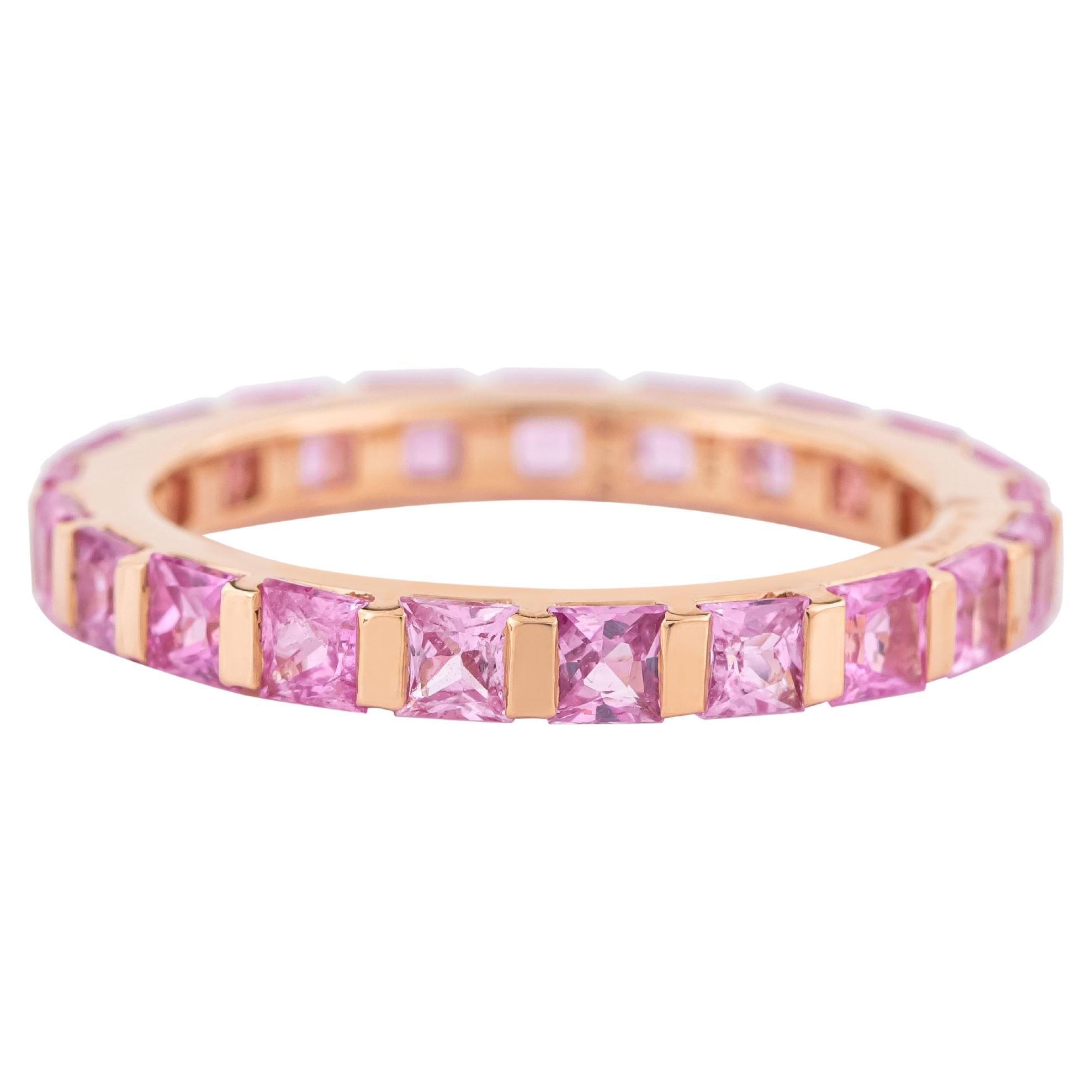 18 Karat Gold 2.82 Carat Pink Sapphire Eternity Ring For Sale