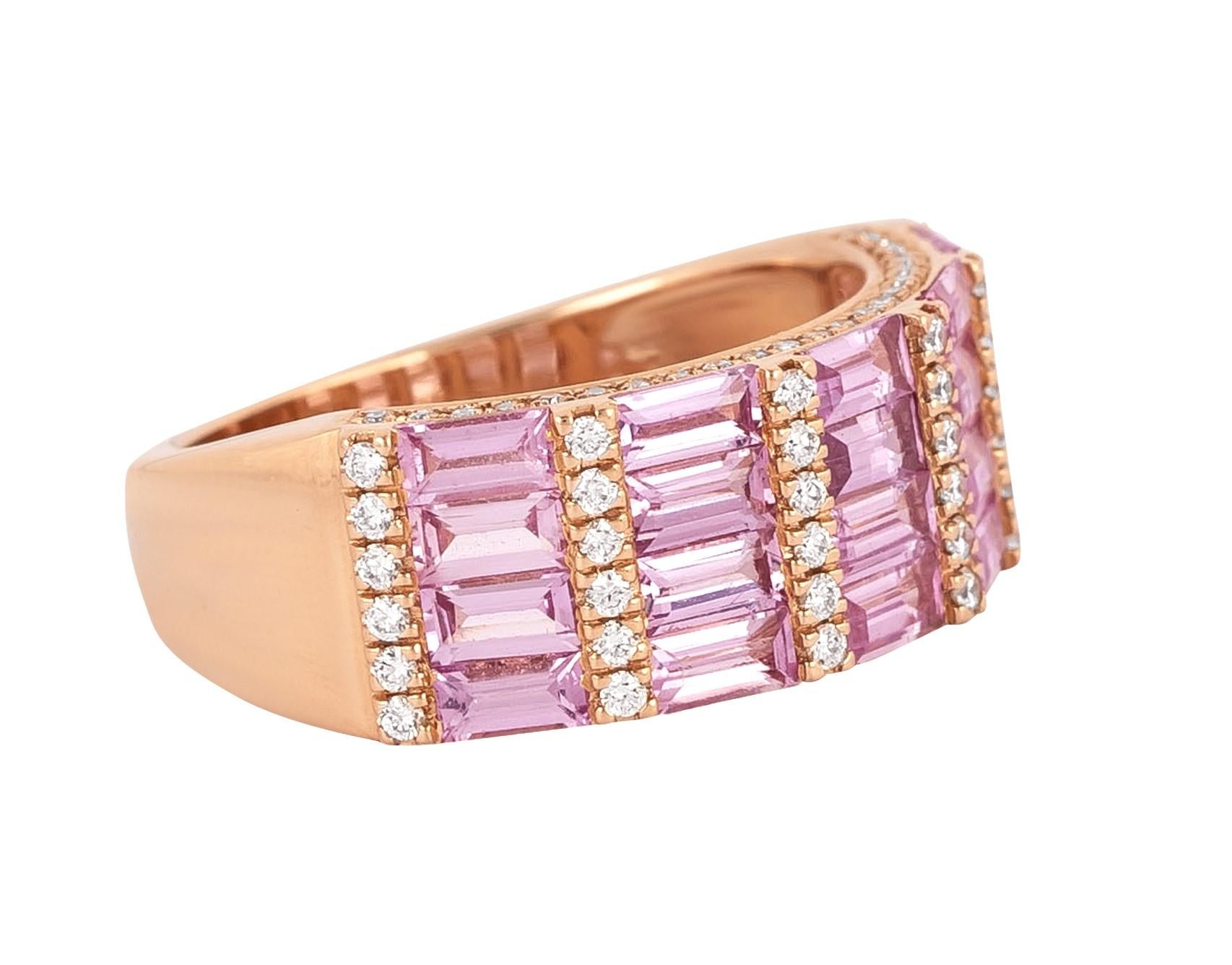 Delve into the resplendent allure of the 18 Karat Gold 2.91 Carat Diamond and Pink Sapphire Eternity Band Ring, a testament to refined craftsmanship and timeless elegance. Each ring is meticulously fashioned, embodying an endless sequence of radiant