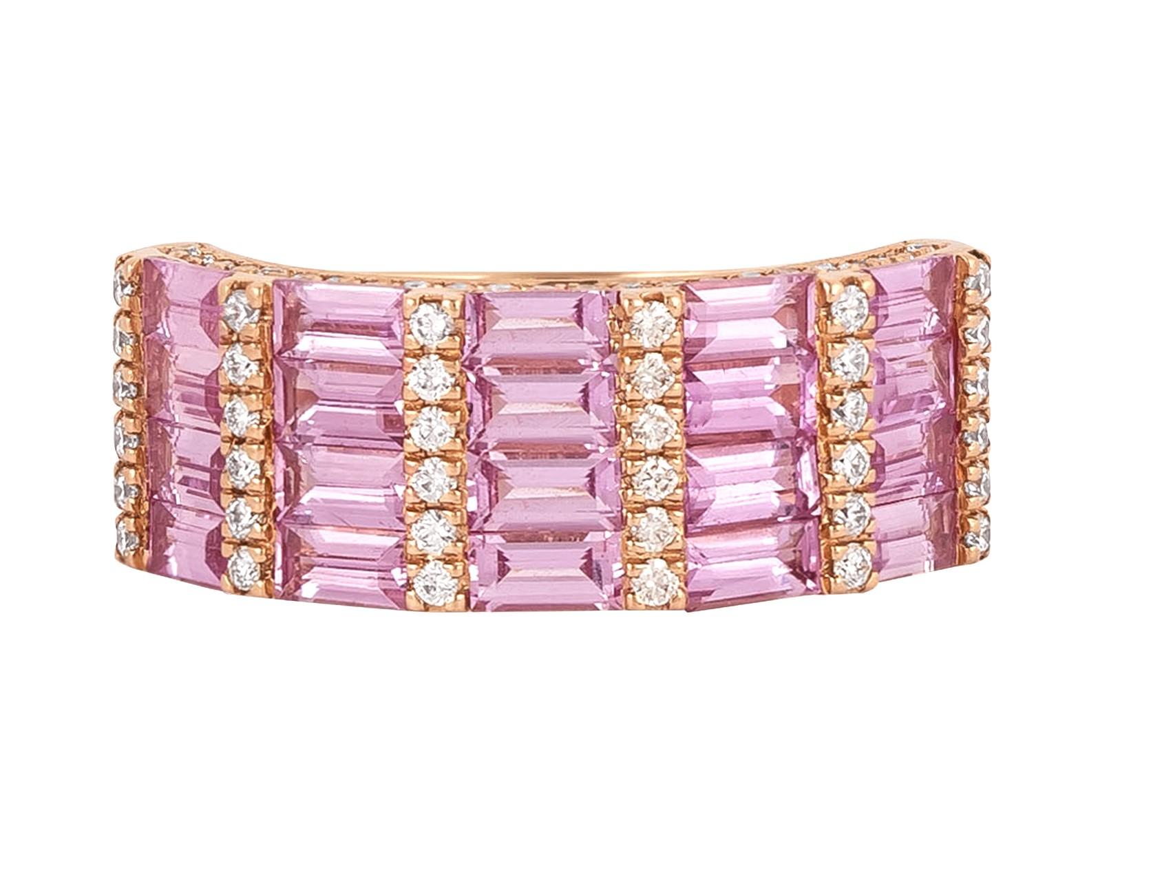 Modern 18 Karat Gold 2.91 Carat Diamond and Pink Sapphire Eternity Band Ring  For Sale
