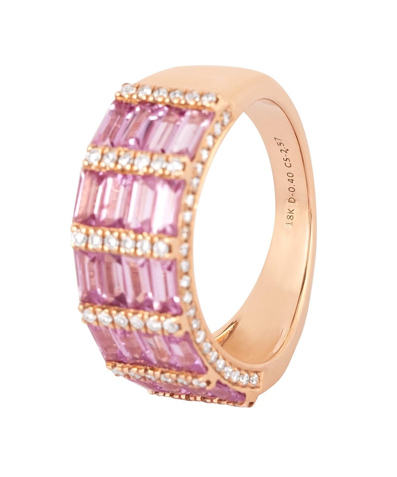 Women's 18 Karat Gold 2.91 Carat Diamond and Pink Sapphire Eternity Band Ring  For Sale