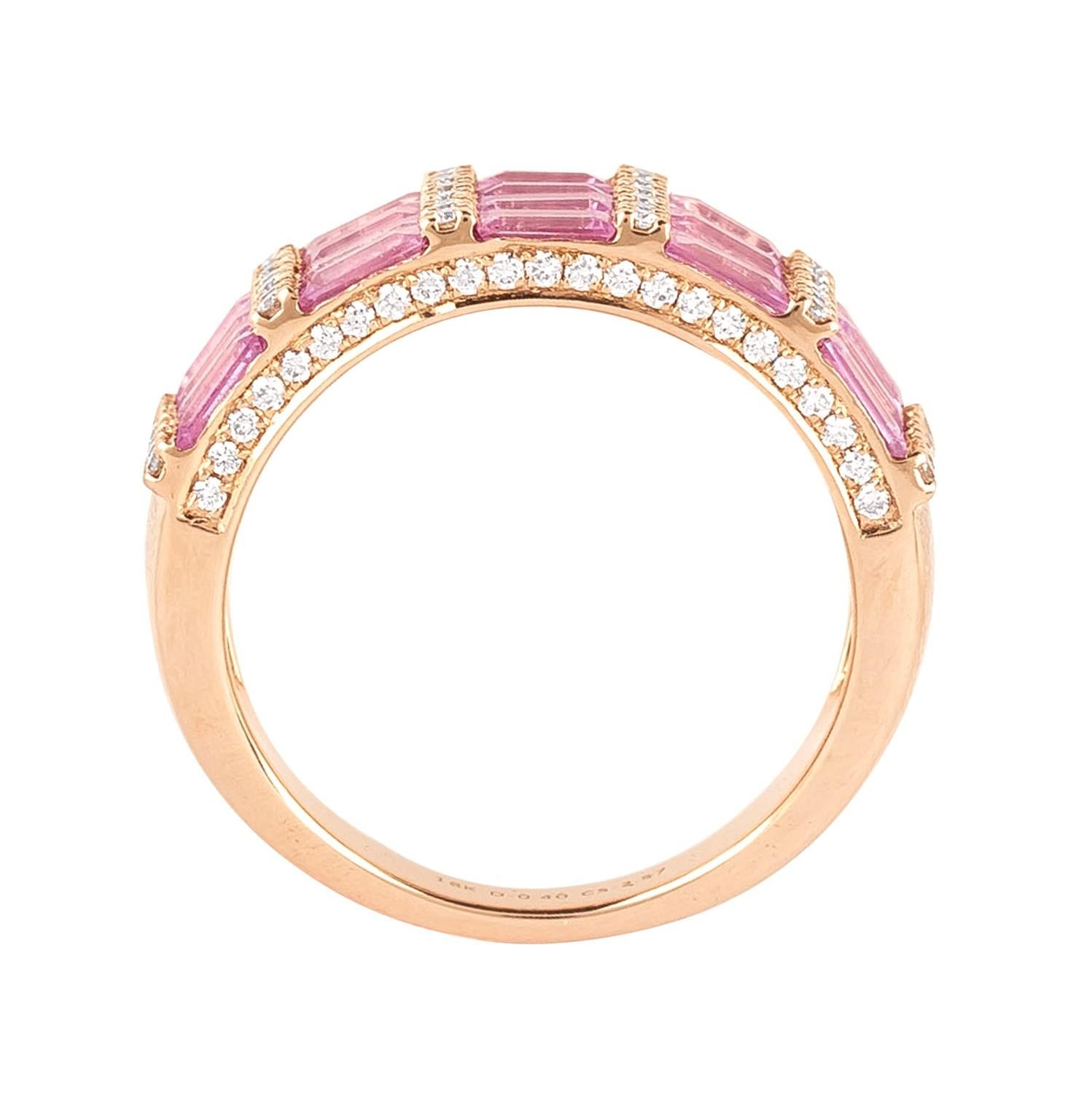 18 Karat Gold 2.91 Carat Diamond and Pink Sapphire Eternity Band Ring  For Sale 1