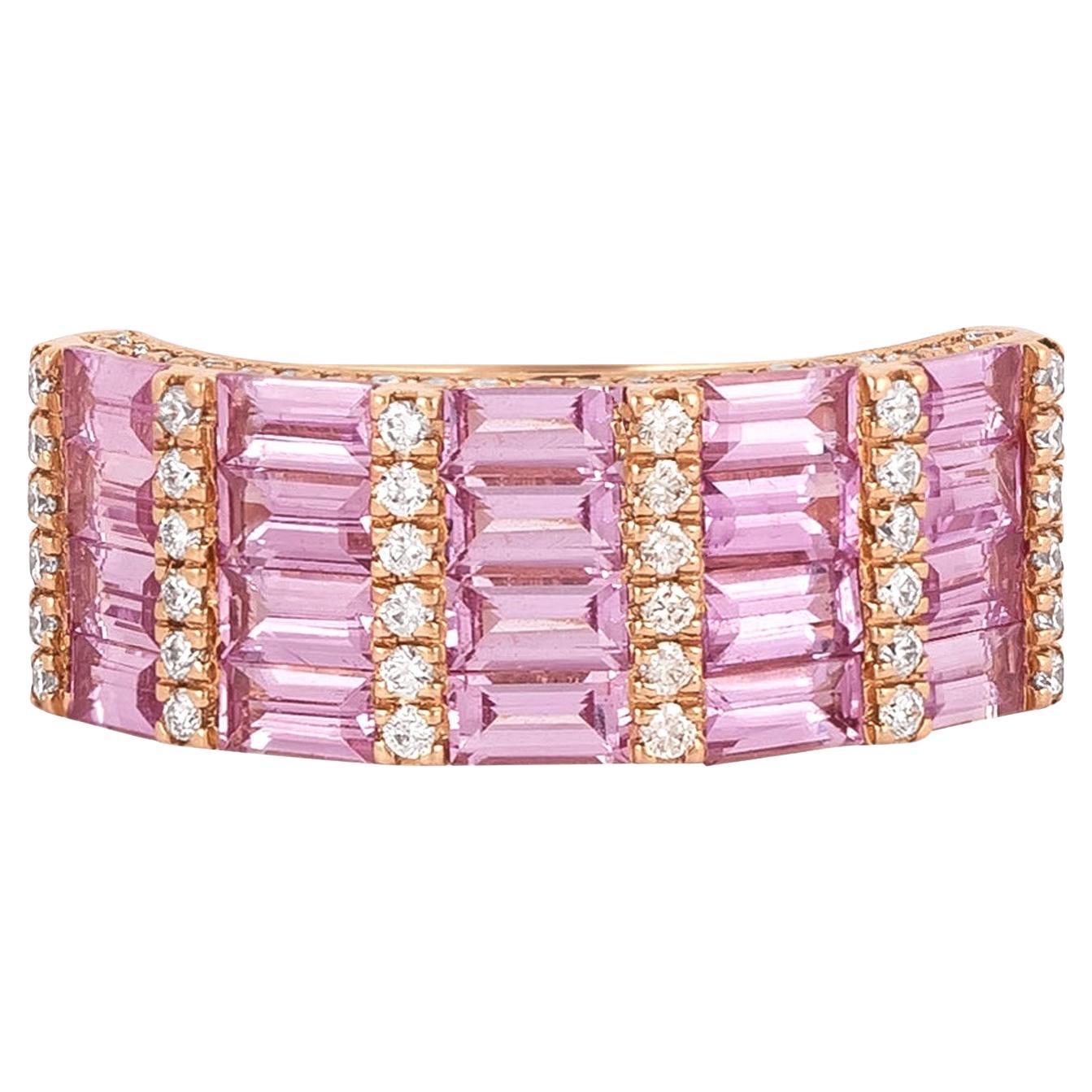 18 Karat Gold 2.91 Carat Diamond and Pink Sapphire Eternity Band Ring For Sale