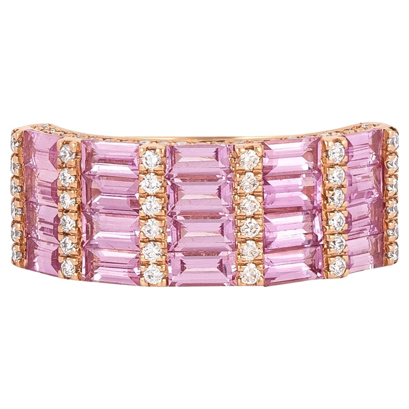 18 Karat Gold 2.91 Carat Diamond and Pink Sapphire Eternity Band Ring  For Sale