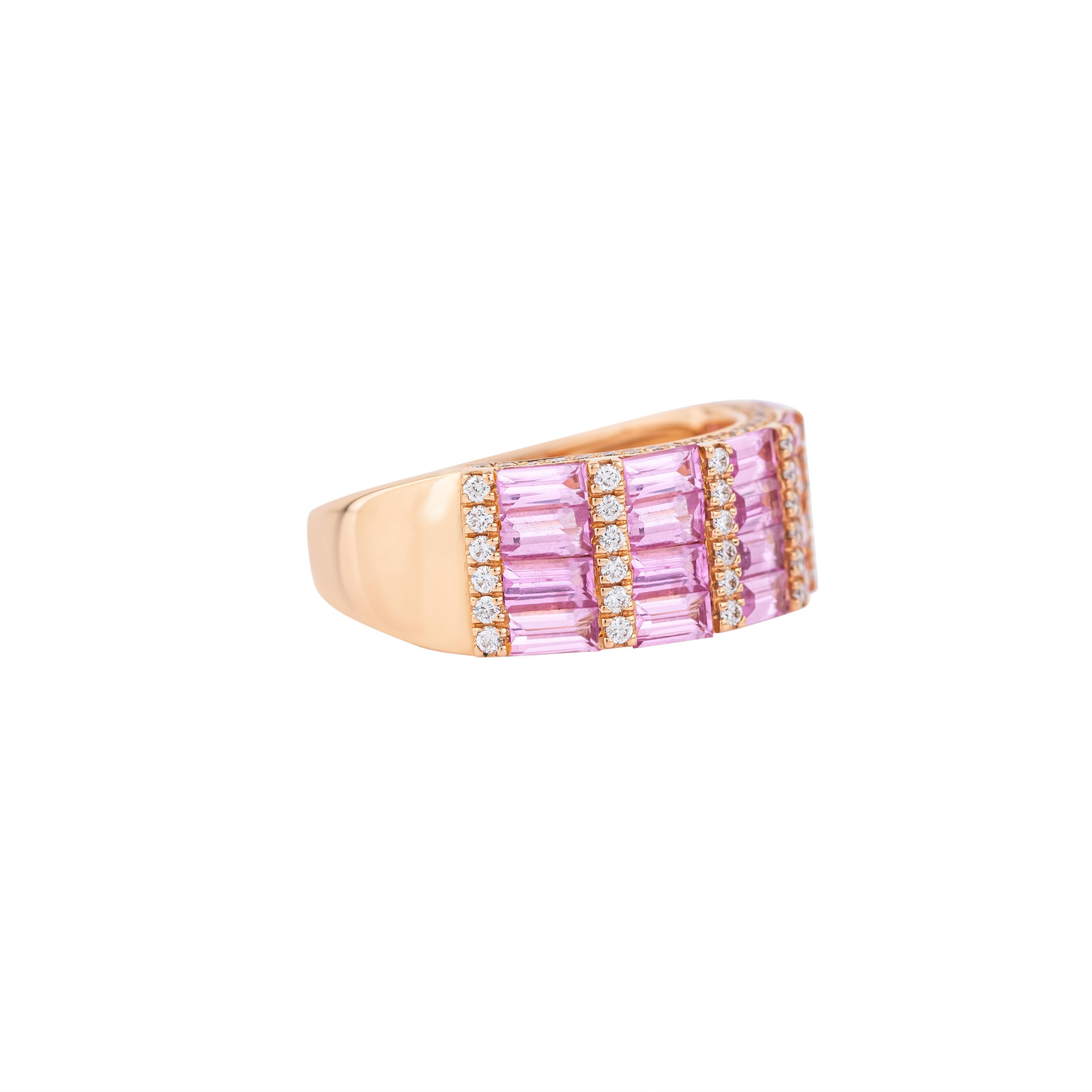 Delve into the realm of opulence with our 18 Karat Gold 2.91 Carat Diamond and Pink Sapphire Half Band Ring – a captivating embodiment of luxury and refinement. Crafted with meticulous precision and curated to perfection, each ring stands as a