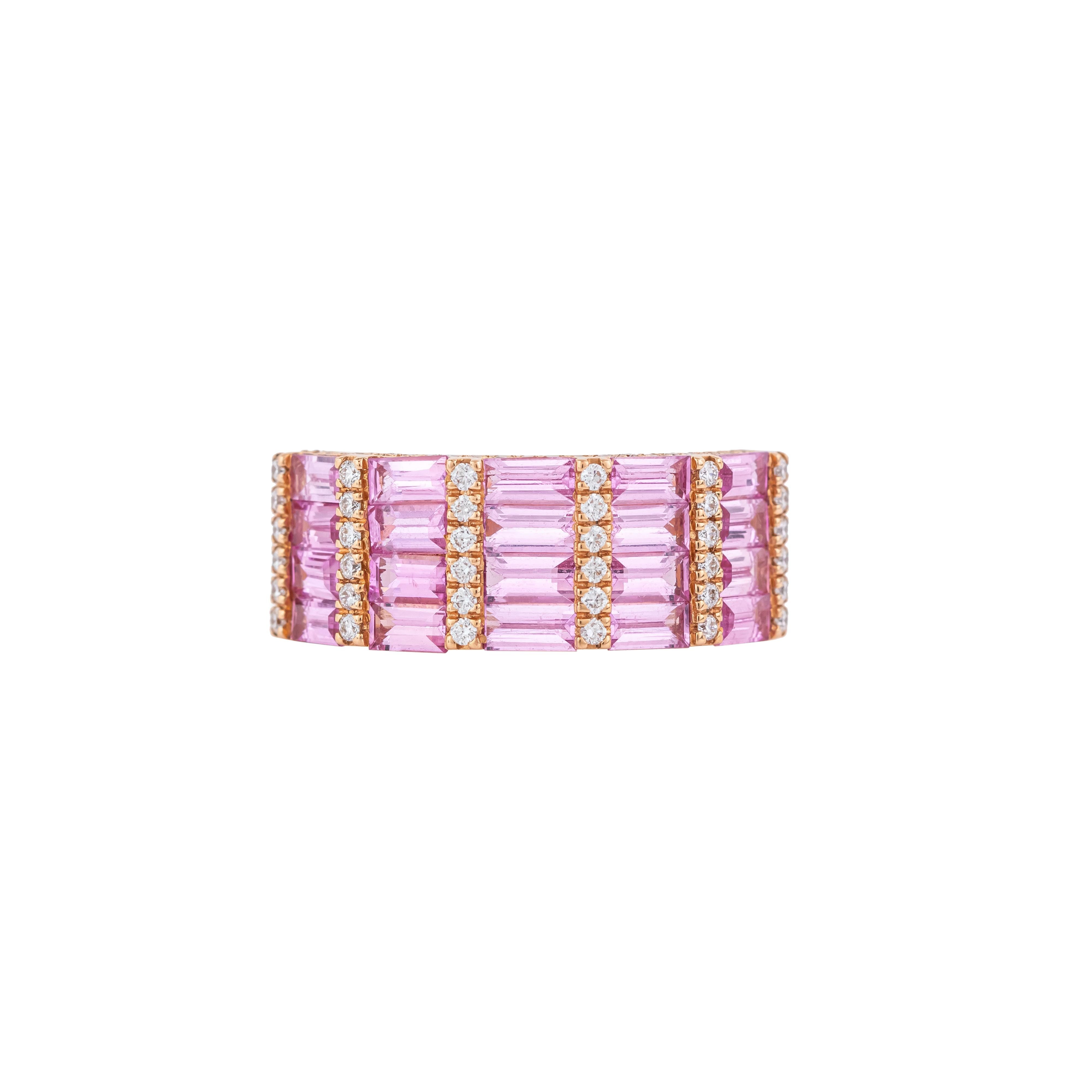 Moderne Bague demi-anneau en or 18 carats avec diamant de 2,91 carats et saphir rose en vente