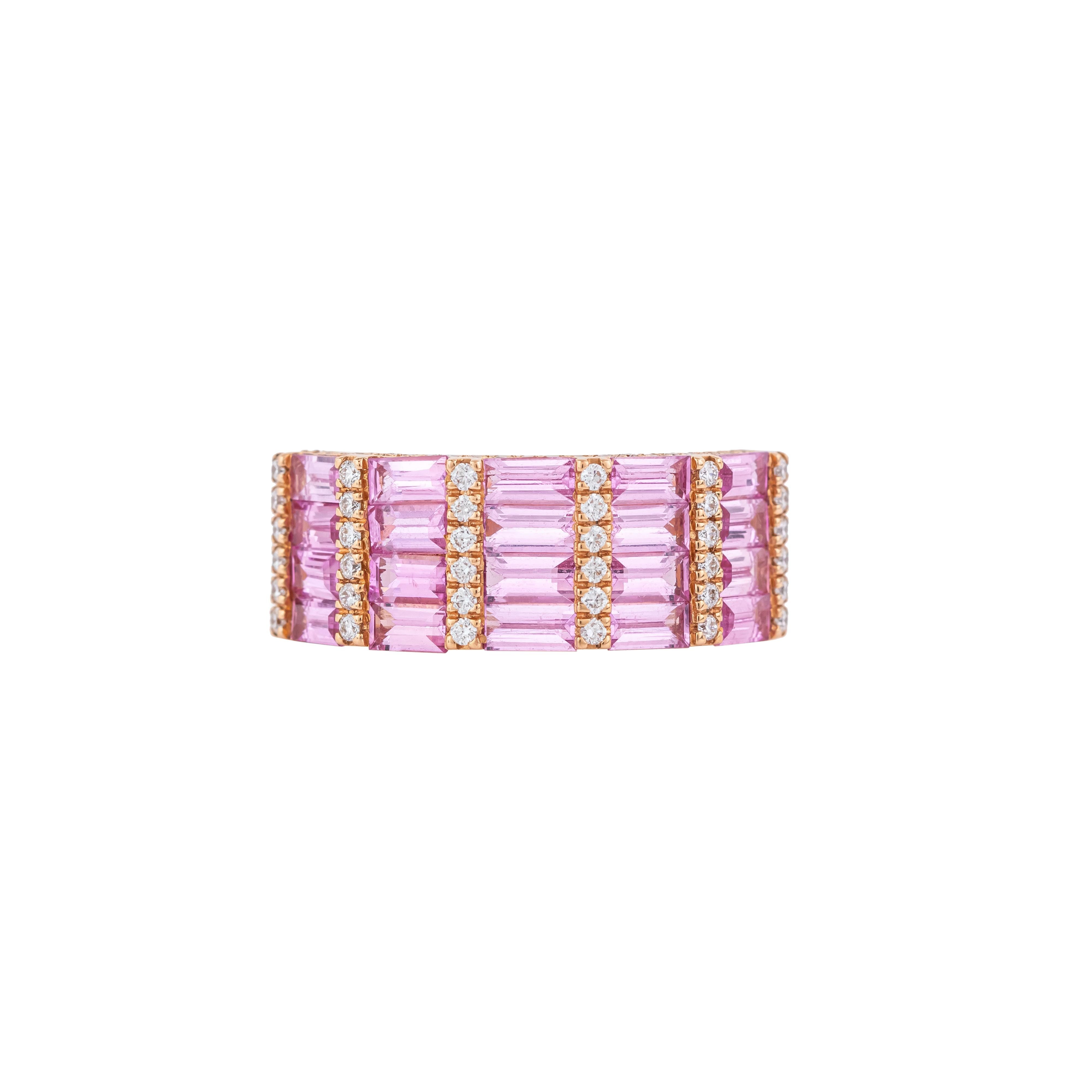 Modern 18 Karat Gold 2.91 Carat Diamond and Pink Sapphire Half Band Ring For Sale