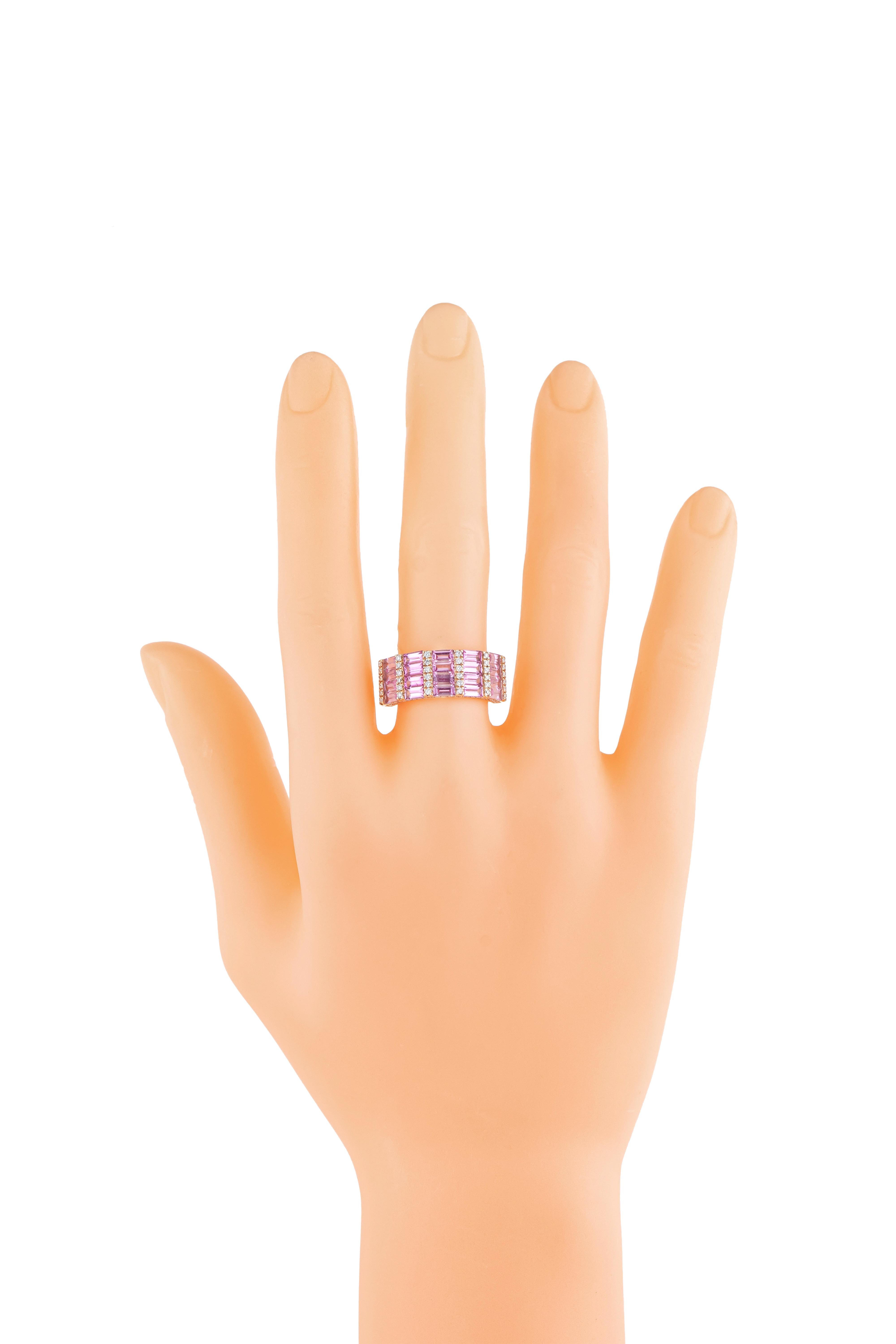 Women's 18 Karat Gold 2.91 Carat Diamond and Pink Sapphire Half Band Ring For Sale