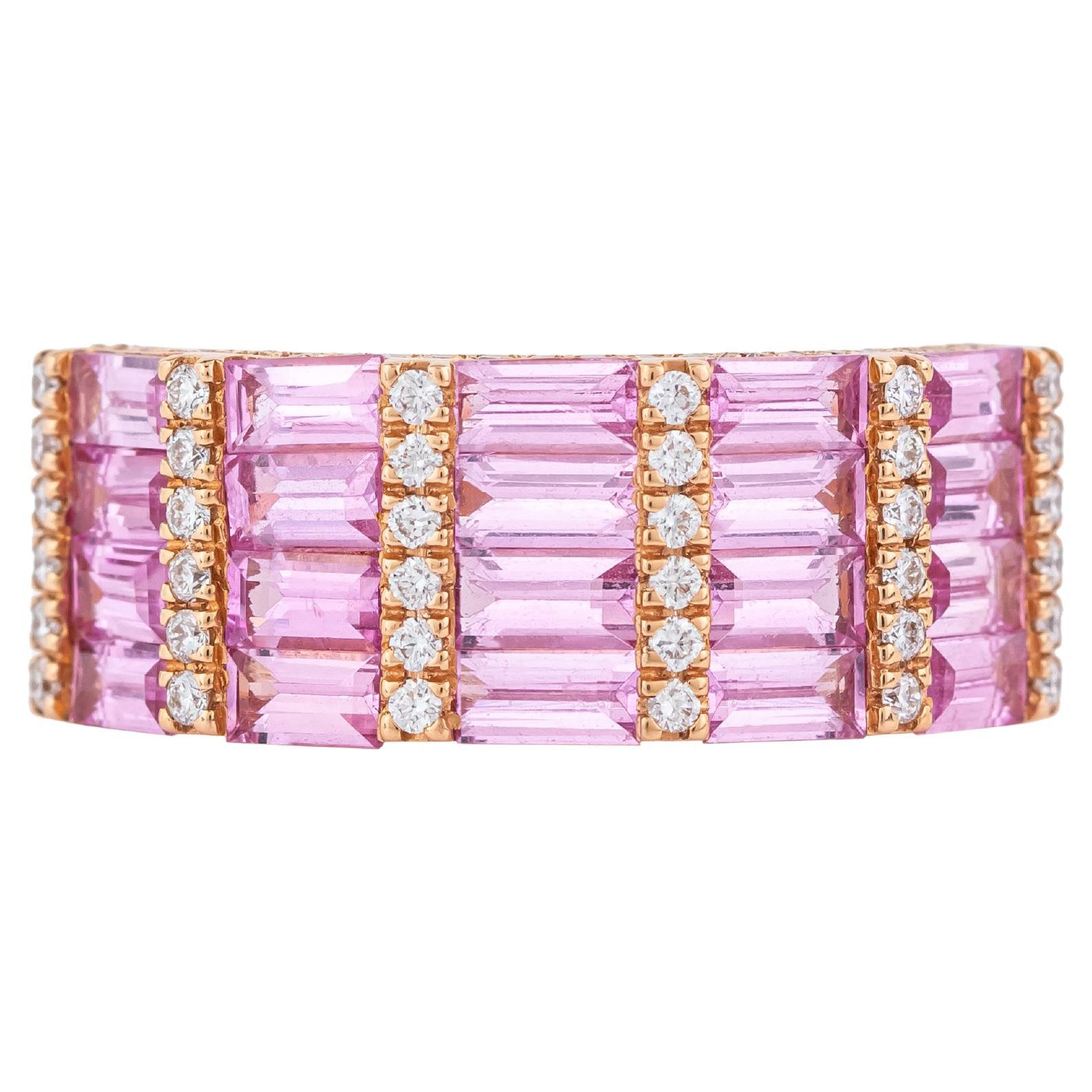 18 Karat Gold 2.91 Carat Diamond and Pink Sapphire Half Band Ring