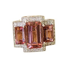 18 Karat Gold, 3 Stone / Pieces, Natural Tourmaline and Diamonds Cocktail Ring