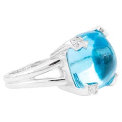 18 Karat Gold 30.15 Carats Blue Topaz and Diamond Fashion Ring