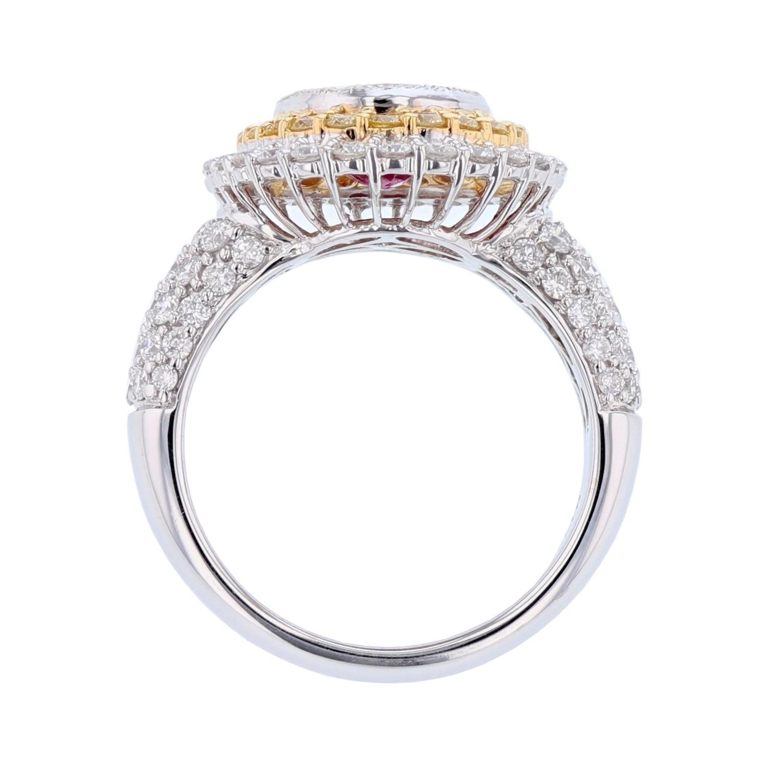 Contemporary 18 Karat Gold 3.02 Carat Burmese Ruby GIA Certificate 1.45 Carat Diamond Ring For Sale