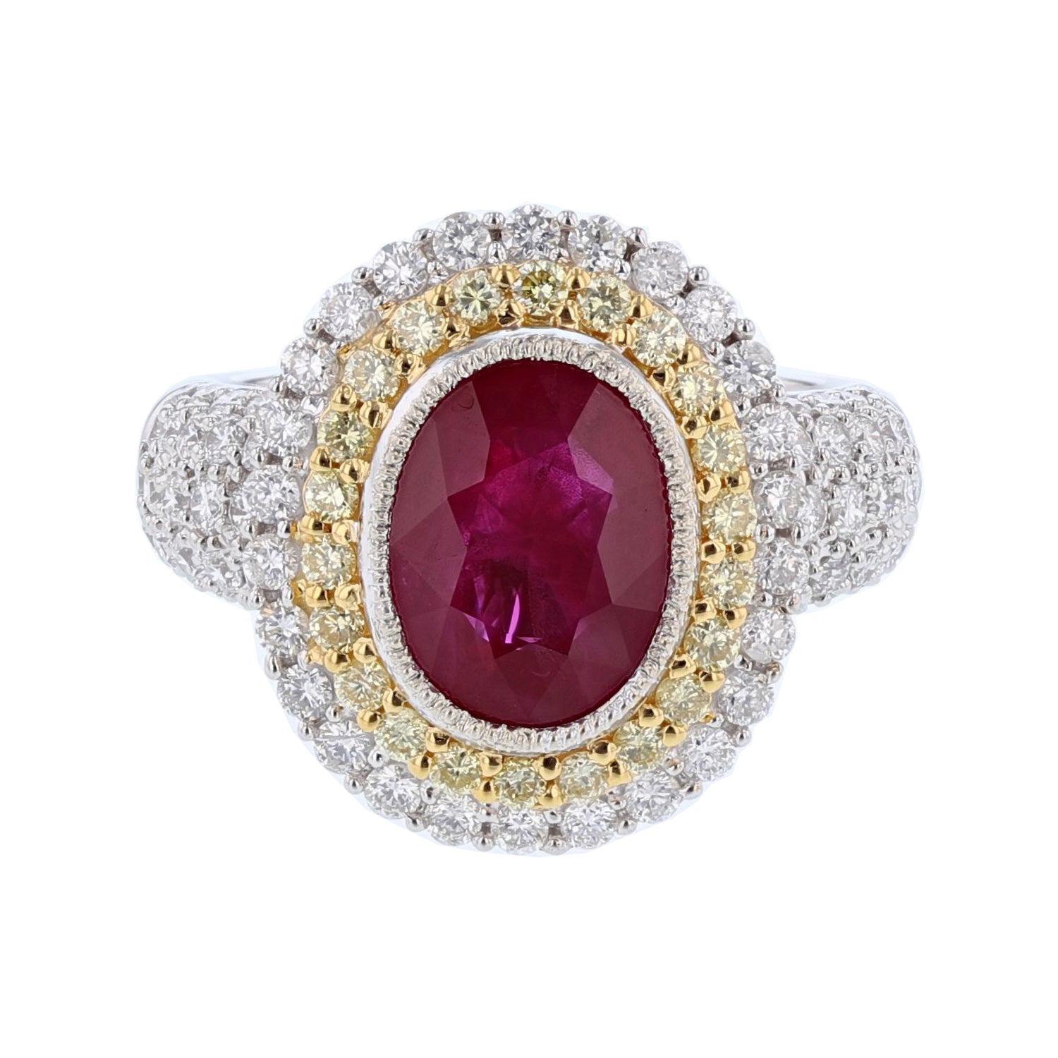 18 Karat Gold 3.02 Carat Burmese Ruby GIA Certificate 1.45 Carat Diamond Ring For Sale