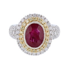 18 Karat Gold 3.02 Carat Burmese Ruby GIA Certificate 1.45 Carat Diamond Ring