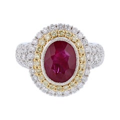 18 Karat Gold 3.02 Carat Burmese Ruby GIA Certificate 1.45 Carat Diamond Ring