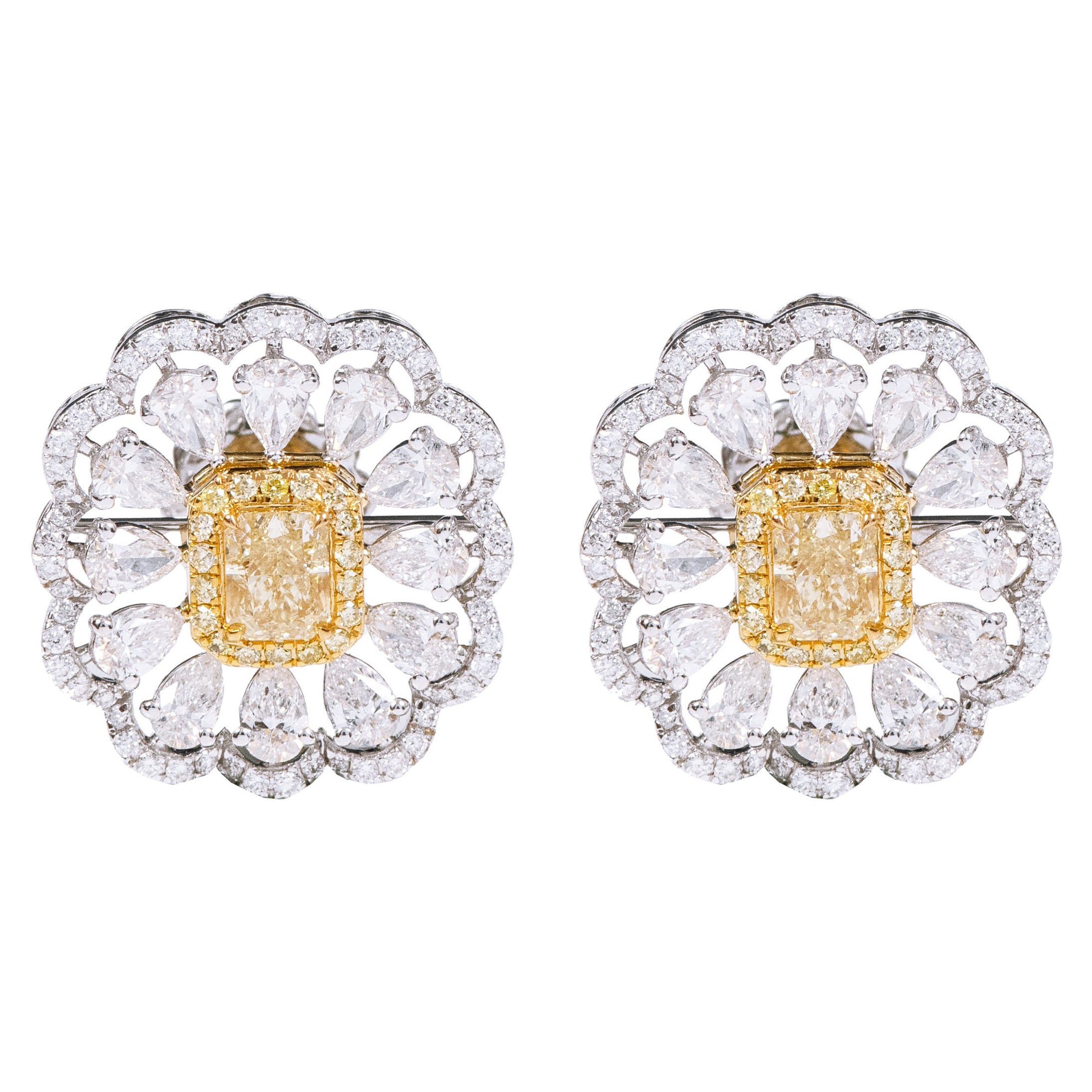 Solitär-Ohrringe aus 18 Karat Gold mit 3,05 Karat gelben und weißen Diamanten
