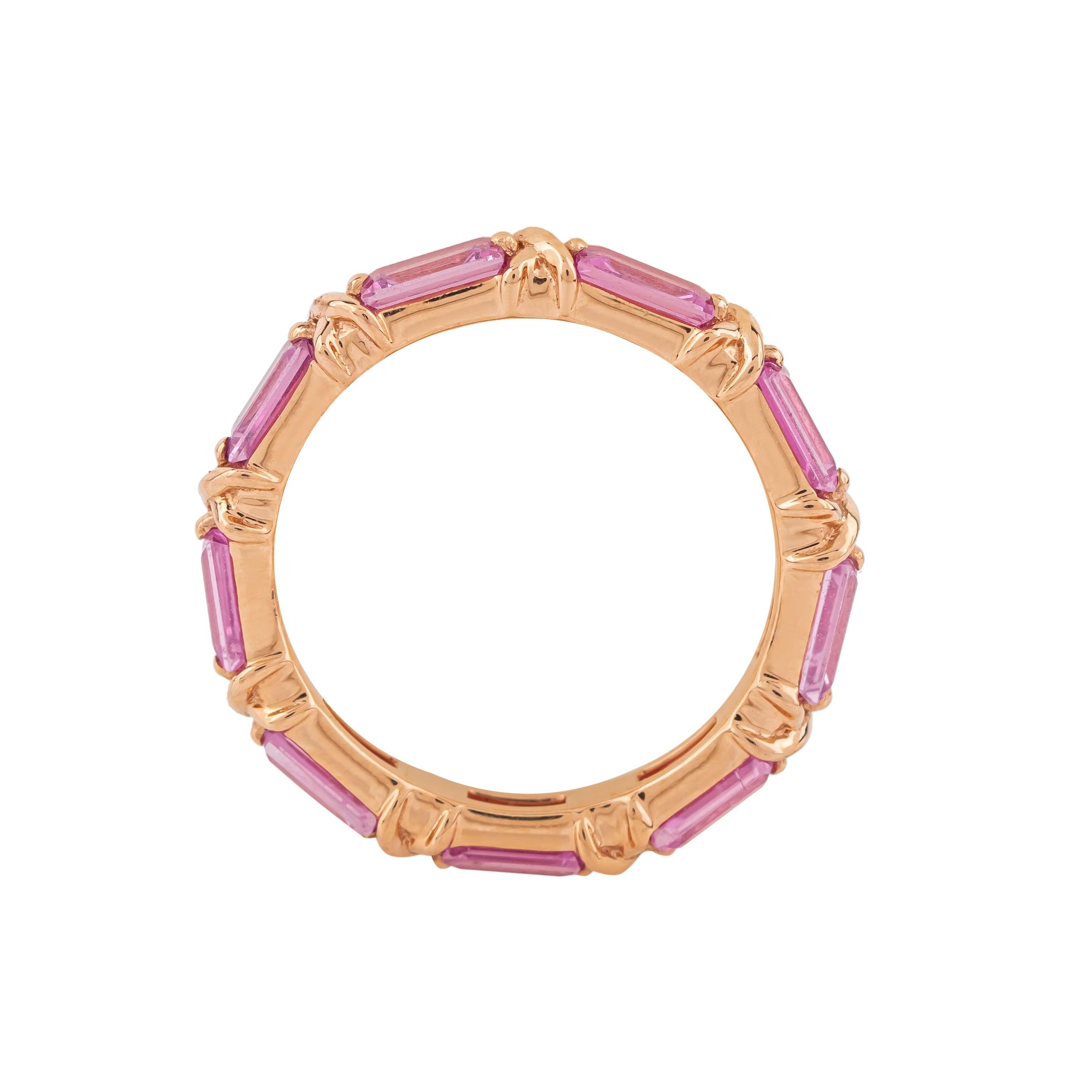 Immerse yourself in a world of timeless elegance with our 18 Karat Gold 3.05 Carat Pink Sapphire Infinity Ring – a symbol of everlasting beauty and grace. Each ring is meticulously crafted and curated to embody the essence of luxury and