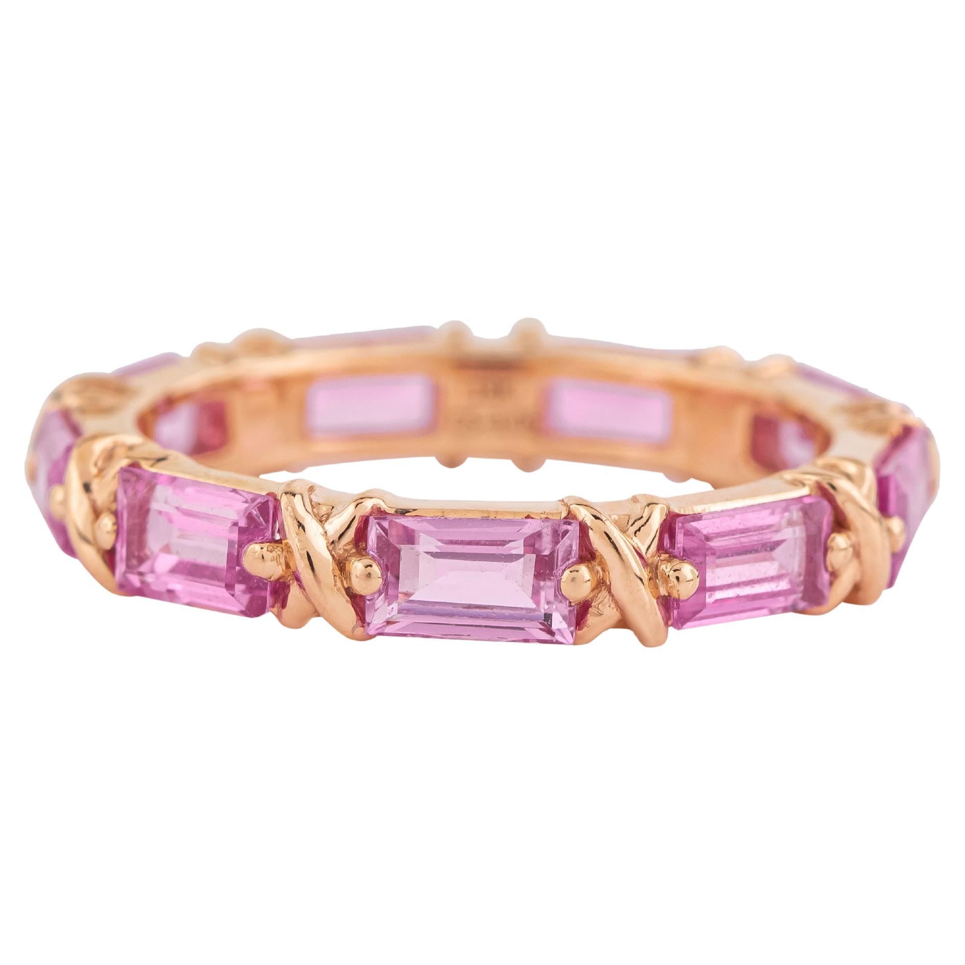 18 Karat Gold 3.05 Carat Pink Sapphire Infinity Ring For Sale