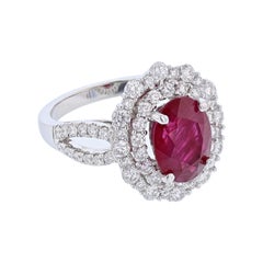 18 Karat Gold 3.06 Carat Burmese Ruby GIA Certificate 1.18 Carat Diamond Ring