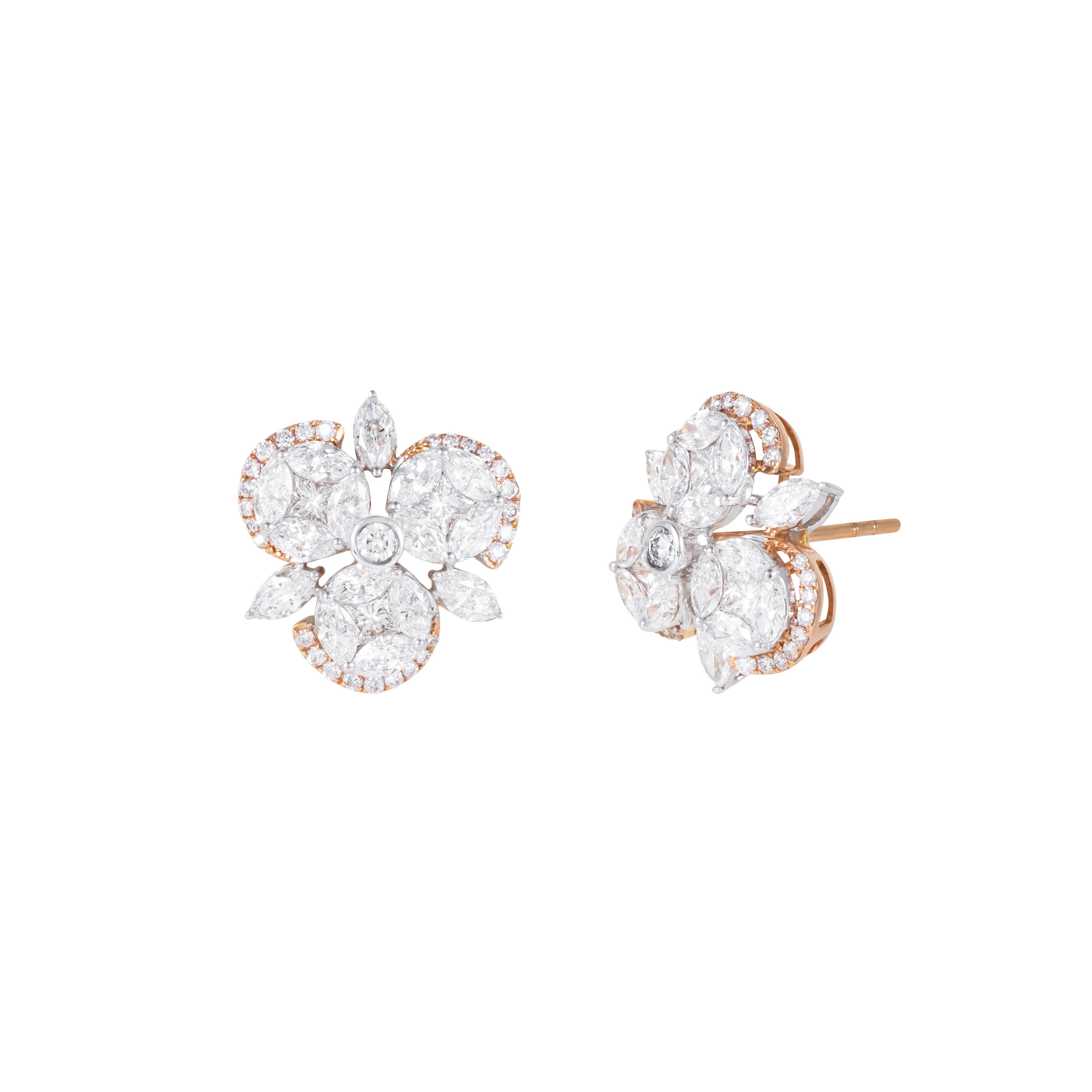 Pendientes de oro de 18 quilates con diamantes de 3,14 quilates en forma de cóctel Corte brillante en venta