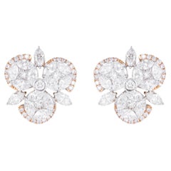 18 Karat Gold 3.14 Carat Diamond Cocktail Stud Earrings