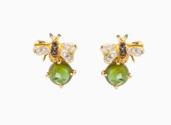 18 Karat Gold 3.20 Karat Tourmaline 0.10 Karat Diamonds Bees Stud Earrings