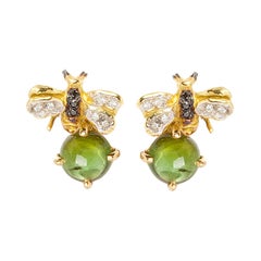 18 Karat Gold 3.20 Karat Tourmaline 0.10 Karat Diamonds Bees Stud Earrings