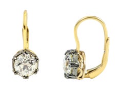18 Karat Gold 3.22 Carat Old European Cut Diamond Solitaire Drop Earrings