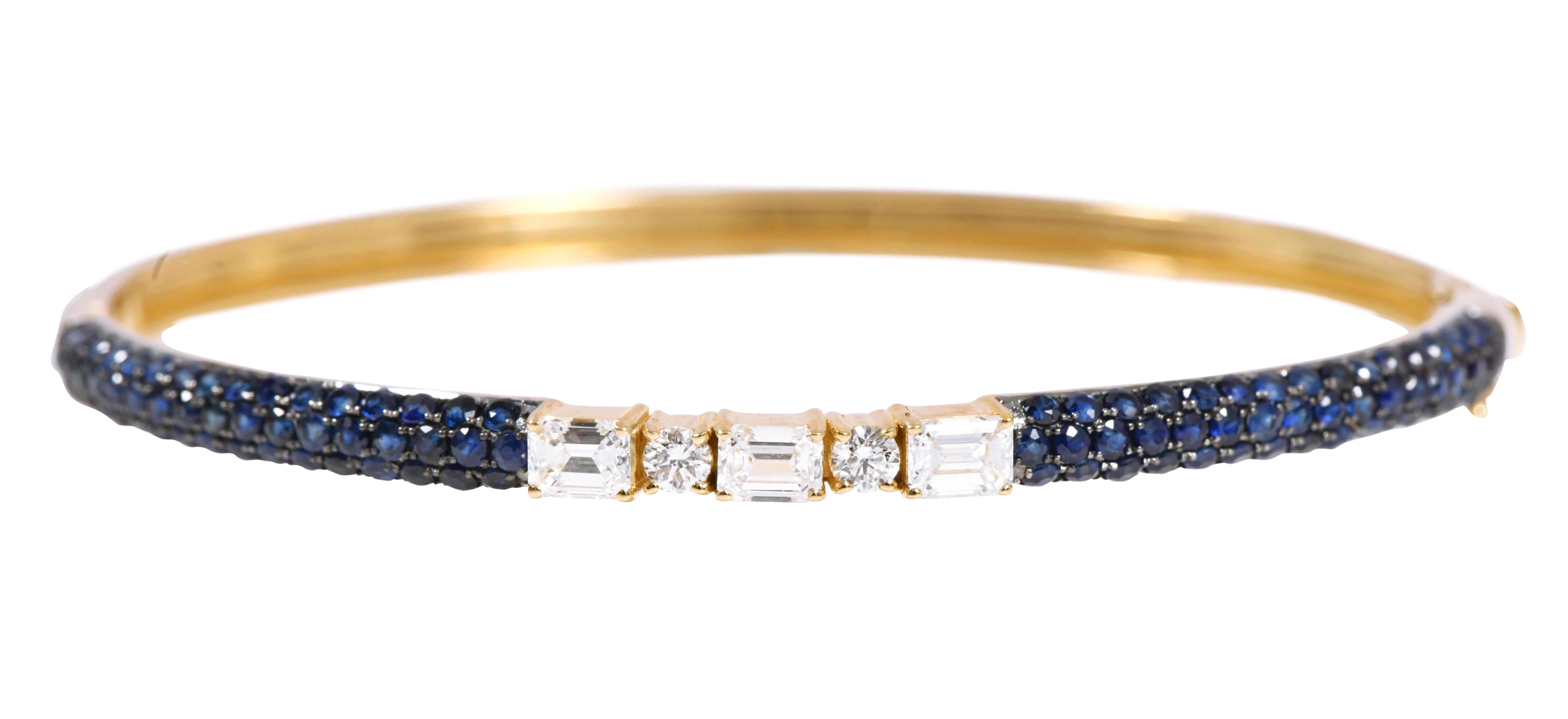 18 Karat Gold 3.22 Carat Sapphire and Diamond Tennis Bangle

Nothing glams a party better than some exquisite pieces of jewelry to adorn. A perfect combination of some finest diamonds and gemstones is all you need to look your most graceful at any