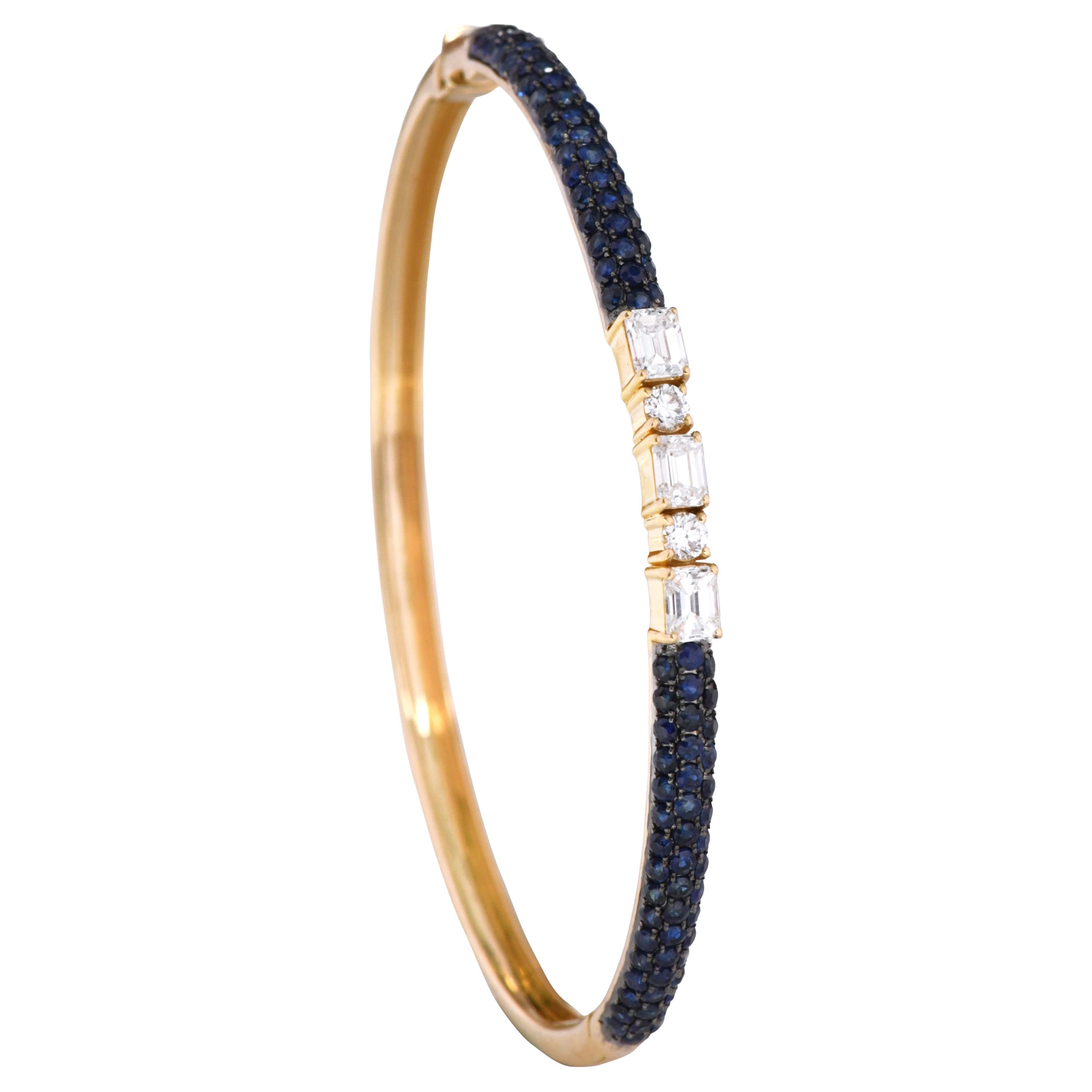 Bracciale tennis in oro 18 carati con zaffiro e diamante da 3,22 carati