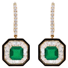 18 Karat Gold 3.25 Carat Emerald and Diamond Dangle Earrings