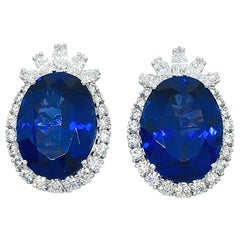 18 Karat Gold 32.80 Carat Tanzanite and 3.00 Carat Diamond Clip-On Earrings