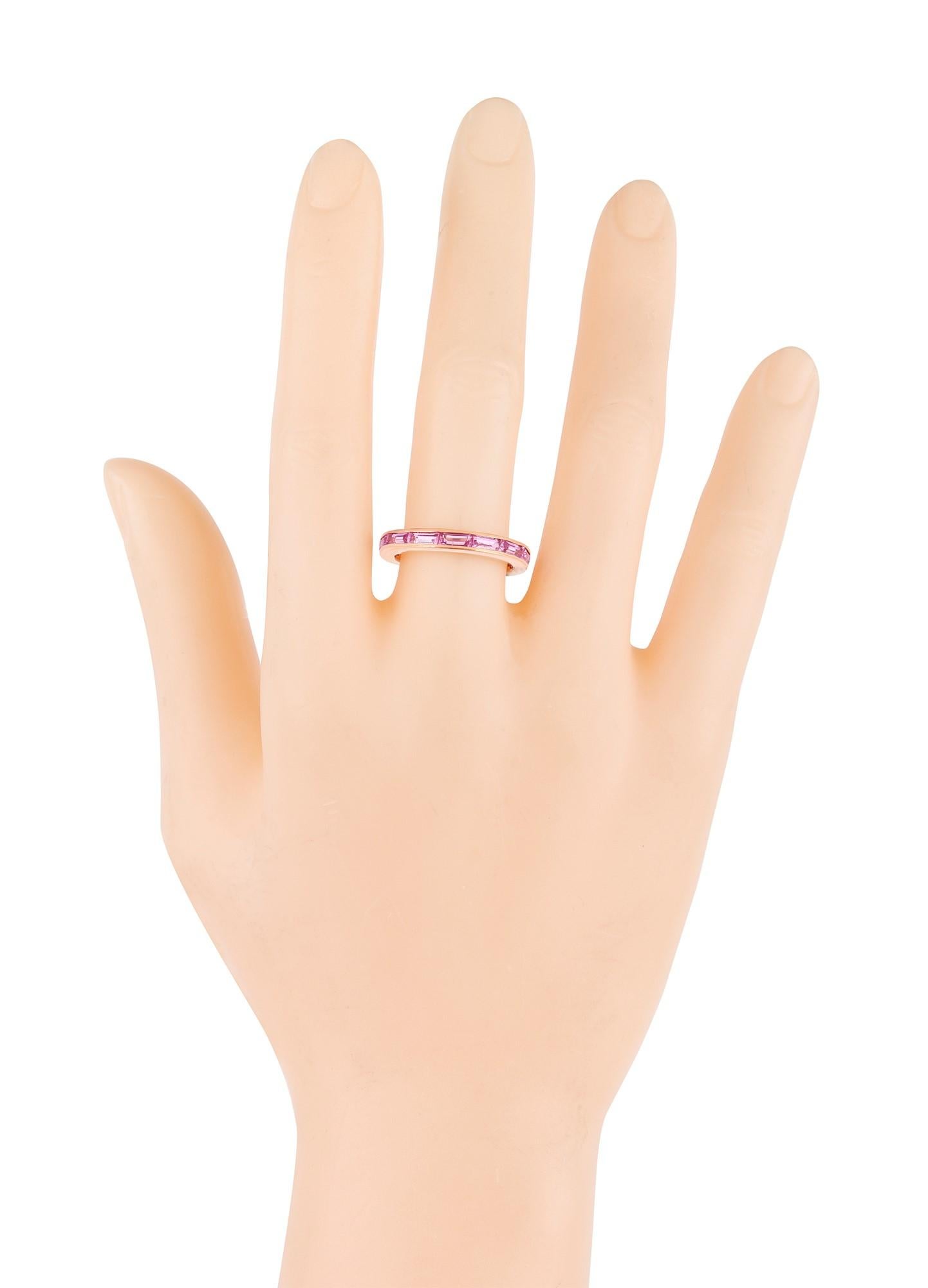 Emerald Cut 18 Karat Gold 3.29 Carat Pink Sapphire Infinity Statement Ring  For Sale