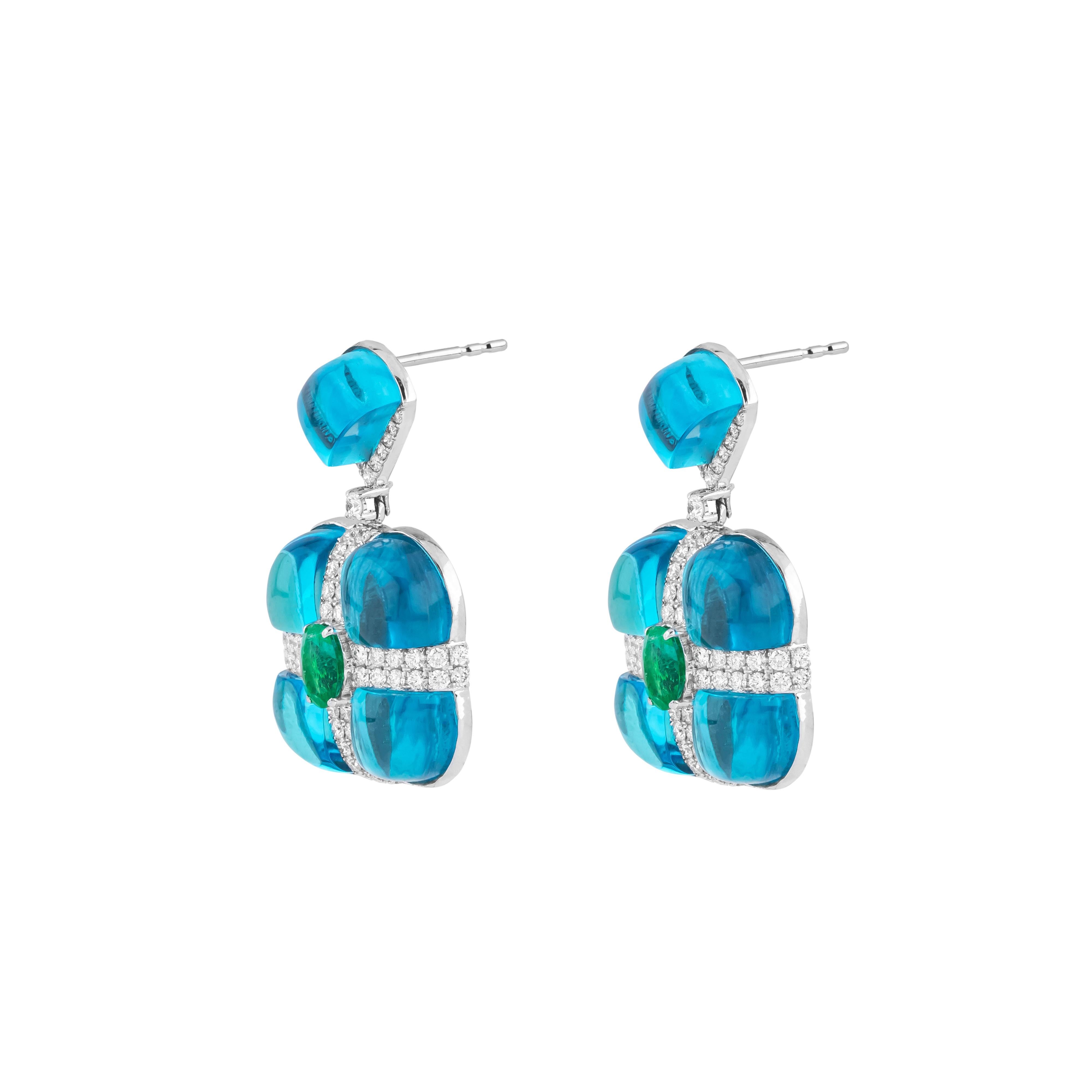 Pendientes de oro de 18 quilates con diamantes, esmeraldas y topacios azules de 33,9 quilates en Nuevo estado para la venta en Jaipur, IN