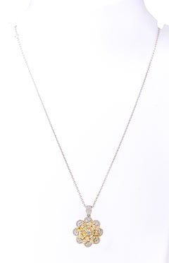 18 Karat Gold 3.41 Carat Solitaire Yellow and White Diamond Pendant