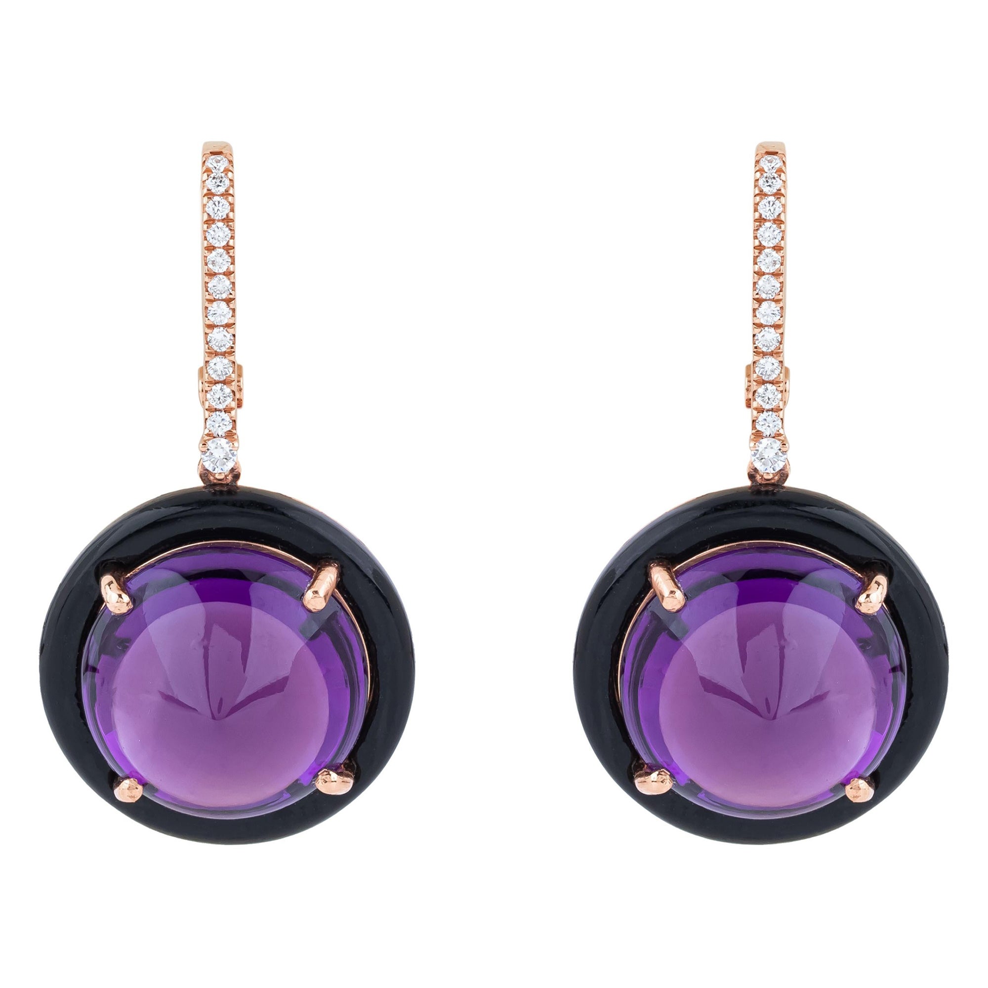 18 Karat Gold 34,87 Karat Diamant, Amethyst und Onyx-Tropfen-Ohrringe im Angebot
